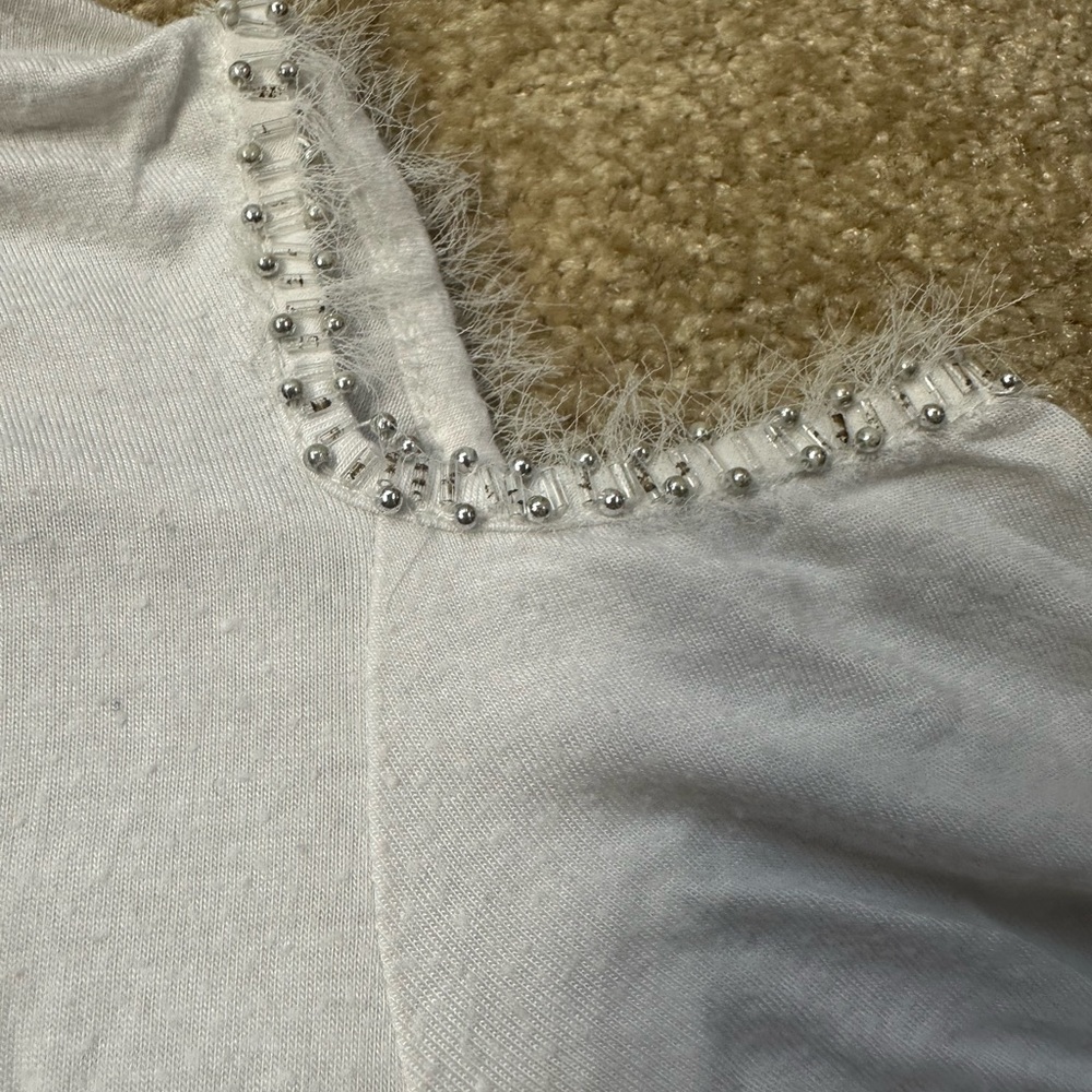 BKE Cream Sleeveless Blouse with Beaded Trim - Picture 6 of 7